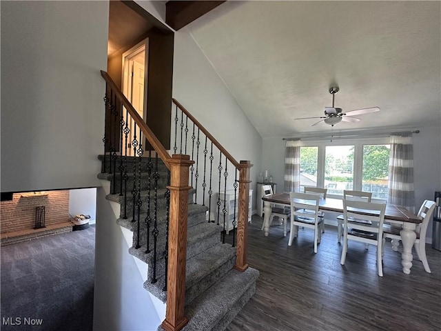 3005 Chaucer Dr NE, Canton, OH 44721 - stairs featuring a ceiling fan, wood finished floors, and lofted ceiling