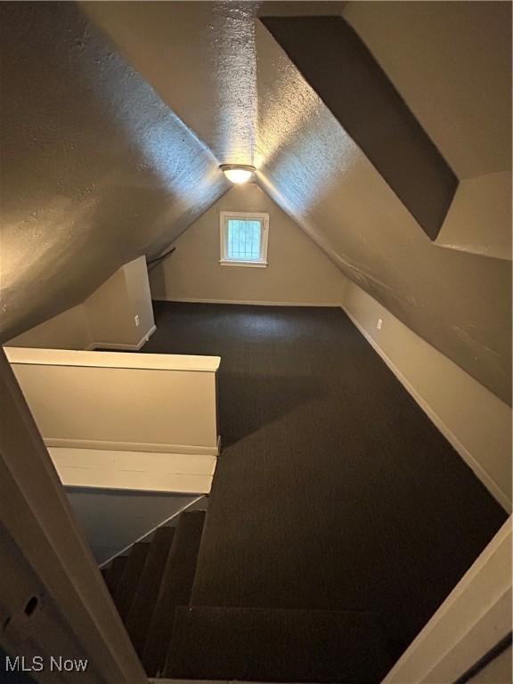3351 E 65th St, Cleveland, OH 44127 - additional living space featuring vaulted ceiling, carpet floors, and a textured ceiling