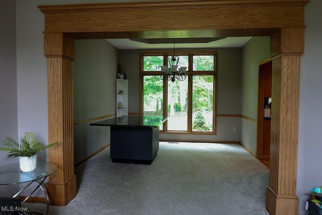 620 Ridgeline Dr, Cuyahoga Falls, OH 44223 - carpeted home office featuring a chandelier and baseboards