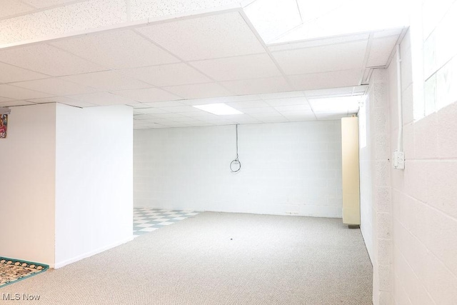 620 Ridgeline Dr, Cuyahoga Falls, OH 44223 - finished basement with carpet flooring, concrete block wall, and a drop ceiling