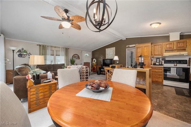 8 Symphony St, Olmsted Twp, OH 44138 - dining space with ceiling fan, crown molding, and a chandelier
