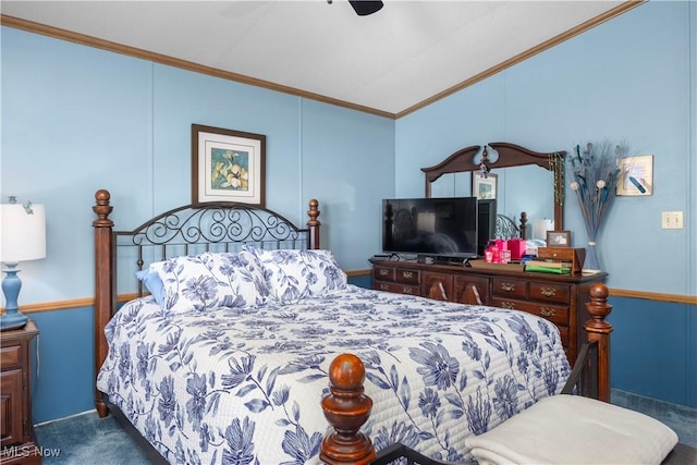 8 Symphony St, Olmsted Twp, OH 44138 - carpeted bedroom featuring vaulted ceiling, crown molding, and ceiling fan