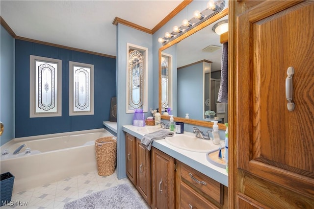 8 Symphony St, Olmsted Twp, OH 44138 - full bath with vanity, a bath, crown molding, and tile patterned floors