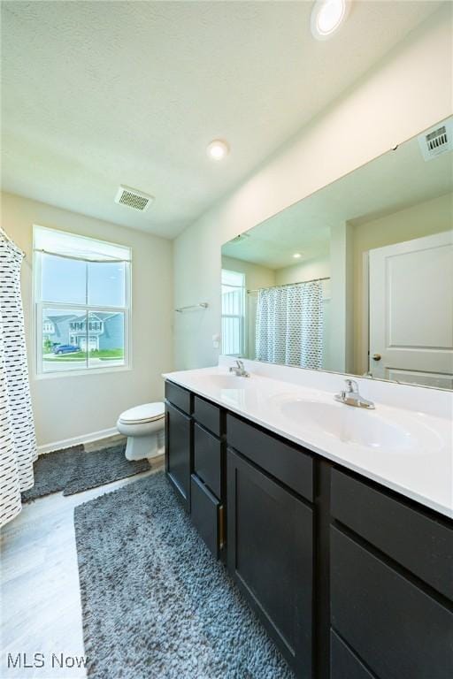 2457 Bishop Oval, Barberton, OH 44203 - bathroom featuring double vanity, plenty of natural light, a shower with shower curtain, recessed lighting, and wood finished floors