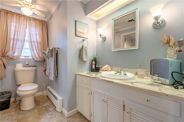 1201 Overlook Dr, Alliance, OH 44601 - bathroom featuring a baseboard heating unit, vanity, and ceiling fan