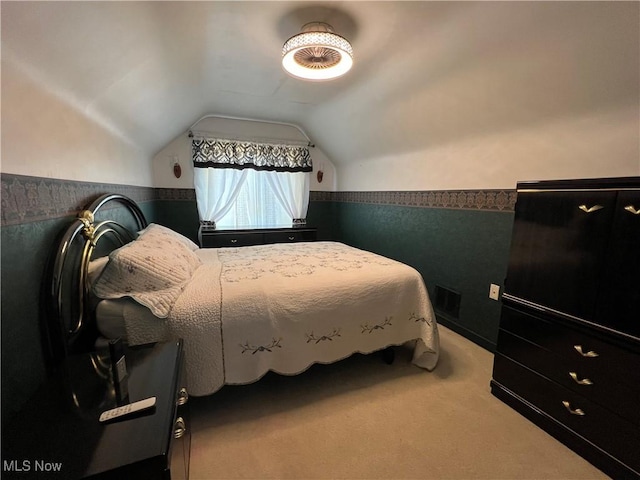 1749 Highview Ave, Akron, OH 44301 - bedroom featuring carpet flooring, lofted ceiling, and wainscoting