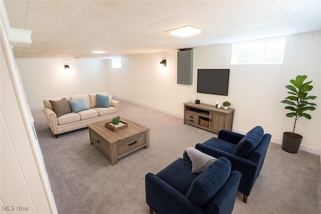 6580 Crossview Rd, Seven Hills, OH 44131 - living room with light colored carpet and electric panel