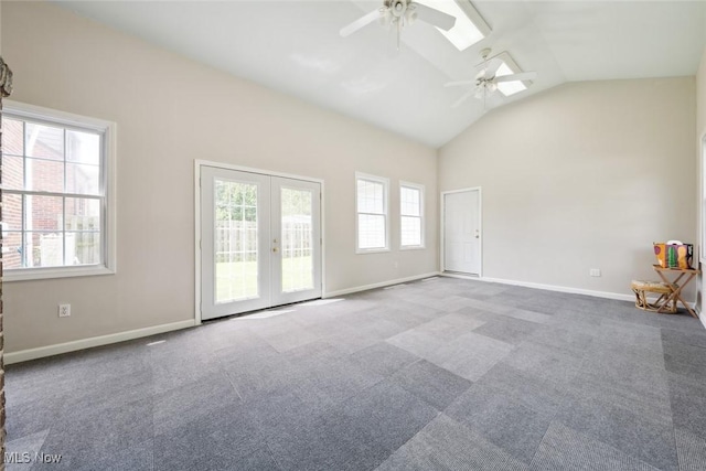 16200 Elsienna Ave, Cleveland, OH 44135 - unfurnished living room with ceiling fan, french doors, lofted ceiling, and carpet floors
