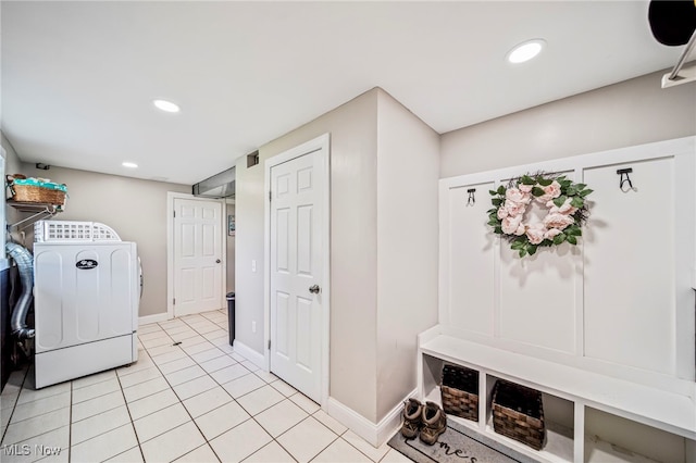 350 Townline Rd, Aurora, OH 44202 - laundry area featuring washer / dryer, recessed lighting, and light tile patterned flooring