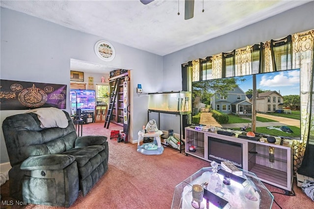 3676 E 69th St, Cleveland, OH 44105 - living room with carpet floors, a ceiling fan, and lofted ceiling