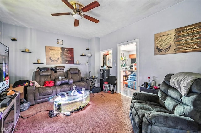 3676 E 69th St, Cleveland, OH 44105 - carpeted living room with a ceiling fan