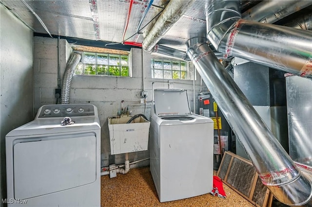 3676 E 69th St, Cleveland, OH 44105 - laundry area featuring gas water heater and washing machine and clothes dryer