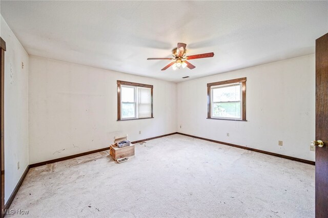 5769 Hurlburt Rd, Rome, OH 44085 - spare room featuring plenty of natural light, carpet flooring, and a ceiling fan