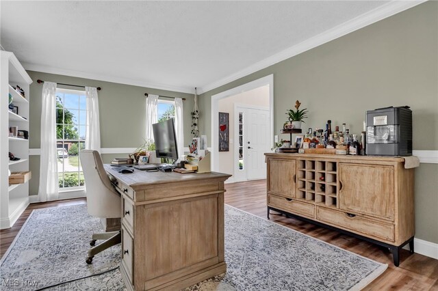 4532 Ridgestone Way, Medina, OH 44256 - office area featuring ornamental molding and wood finished floors