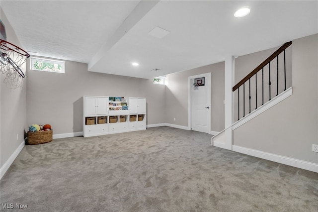 4532 Ridgestone Way, Medina, OH 44256 - basement with light colored carpet, stairs, and recessed lighting