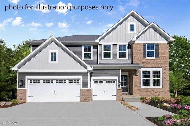 3344 White Willow Ln, Brunswick, OH 44212 - craftsman-style house with brick siding, driveway, an attached garage, and board and batten siding