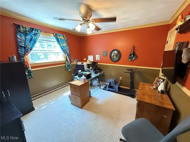 22399 Township Rd Unit 1203, West Lafayette, OH 43845 - office space featuring ceiling fan, ornamental molding, carpet floors, and a baseboard radiator
