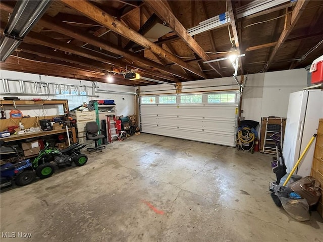 22399 Township Rd Unit 1203, West Lafayette, OH 43845 - garage featuring a garage door opener and a workshop area