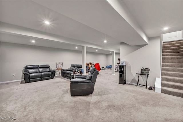 1633 Duncan Way, Streetsboro, OH 44241 - carpeted living room featuring recessed lighting and stairs