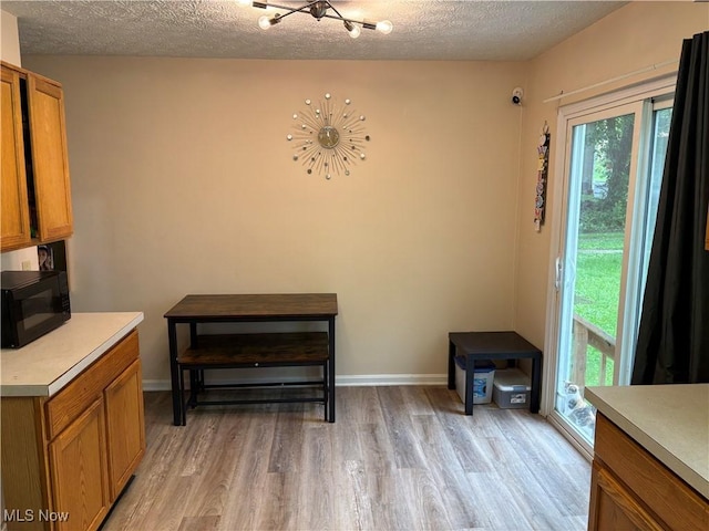 732 E High St, Alliance, OH 44601 - dining room with a chandelier, light wood finished floors, and a textured ceiling