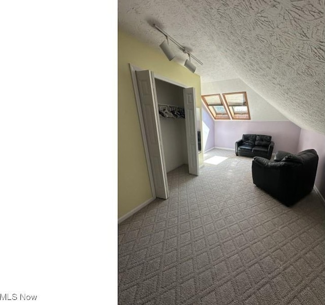 324 Buttermere Ln, Amherst, OH 44001 - additional living space with a textured ceiling, carpet floors, and lofted ceiling