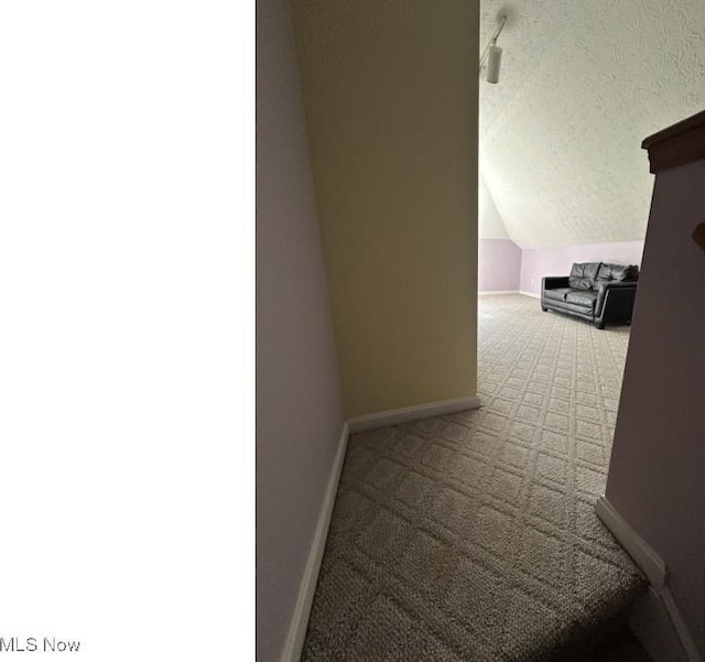 324 Buttermere Ln, Amherst, OH 44001 - hall with carpet flooring, vaulted ceiling, and a textured ceiling
