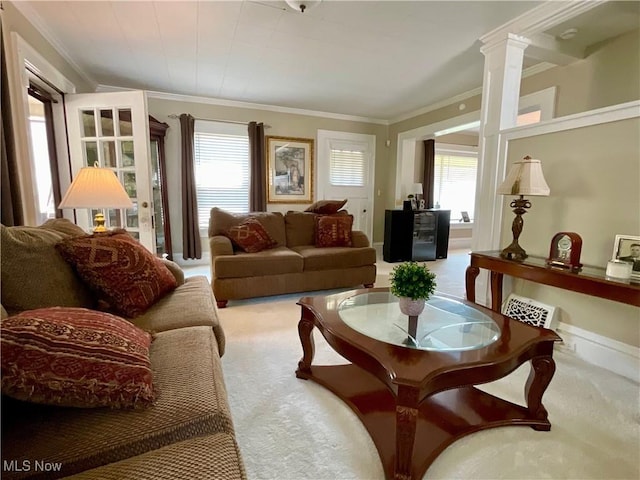 904 Chalker St, Akron, OH 44310 - carpeted living area featuring crown molding and healthy amount of natural light