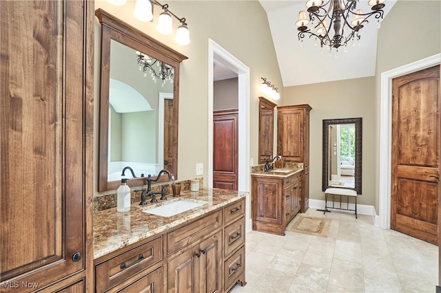 3116 Aviemore Way, Richfield, OH 44286 - full bath with vaulted ceiling, two vanities, and a chandelier