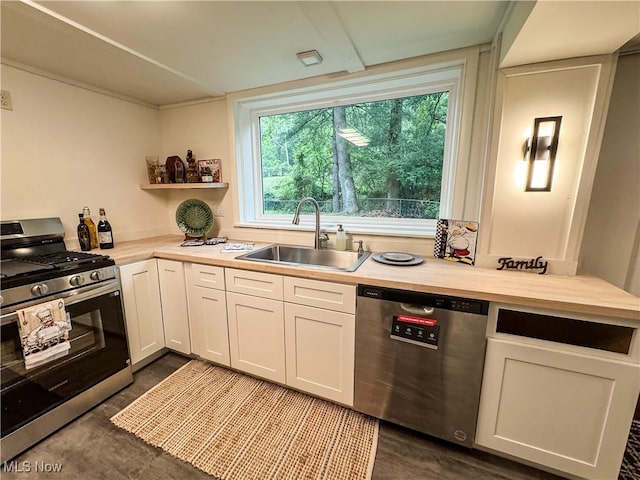 1121 Old Rosemar Rd, Parkersburg, WV 26104 - kitchen featuring appliances with stainless steel finishes, white cabinetry, and open shelves