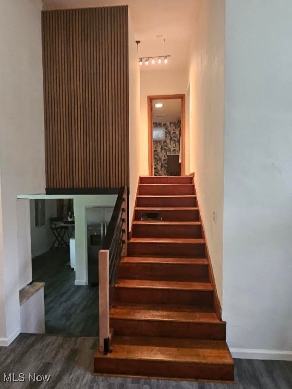 1121 Old Rosemar Rd, Parkersburg, WV 26104 - stairway with wood finished floors and rail lighting