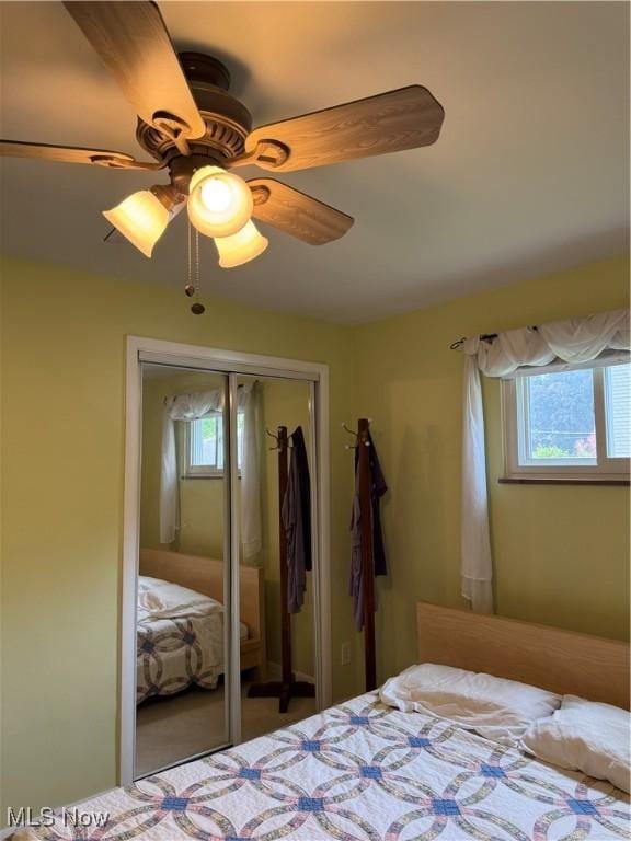 4097 Root Rd, North Olmsted, OH 44070 - bedroom with a closet, multiple windows, and ceiling fan