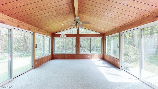 7780 Clarion Dr, Chagrin Falls, OH 44022 - unfurnished sunroom with wood walls, wooden ceiling, and carpet flooring