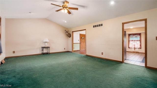 9910 Matchett Rd, Norwich, OH 43767 - carpeted empty room with ceiling fan and vaulted ceiling