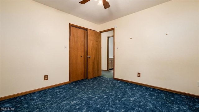 9910 Matchett Rd, Norwich, OH 43767 - unfurnished bedroom with carpet floors, ceiling fan, and a closet