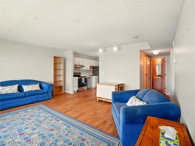 5237 Lake Rd W Unit 1133, Ashtabula, OH 44004 - living room featuring light wood finished floors, track lighting, and a textured ceiling