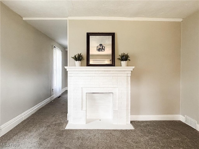 1021 12th Ave, Vienna, WV 26105 - detailed view of carpet, crown molding, and a fireplace