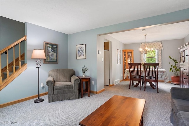 4190 Springdale Rd, Stow, OH 44224 - carpeted living area with stairs and a chandelier