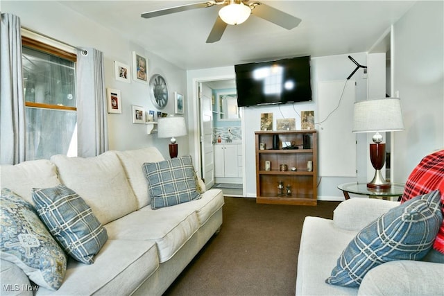 252 E Main St, Newton Falls, OH 44444 - living area featuring carpet floors and a ceiling fan