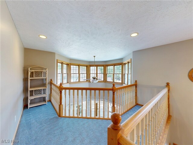 35005 Lisle Ct, Willoughby, OH 44094 - hall featuring carpet, recessed lighting, an upstairs landing, and a textured ceiling