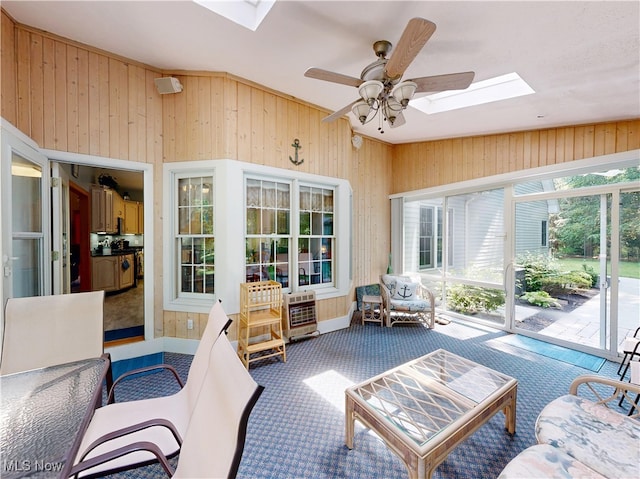 35005 Lisle Ct, Willoughby, OH 44094 - sunroom / solarium featuring a skylight, heating unit, and vaulted ceiling