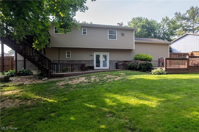 3247 Brooklawn Dr, Norton, OH 44203 - back of property featuring a wooden deck, french doors, and stairs
