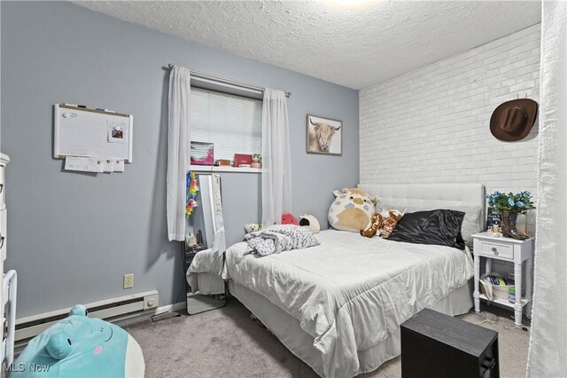 3247 Brooklawn Dr, Norton, OH 44203 - bedroom with carpet flooring, a textured ceiling, and brick wall