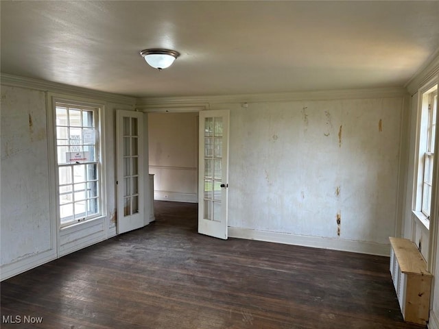 989 Orchard Hill Cir, Massillon, OH 44646 - unfurnished room featuring dark wood-style floors, french doors, and crown molding