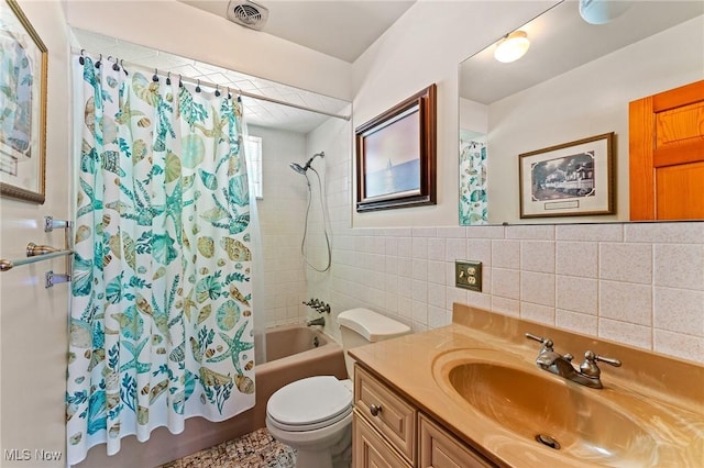3612 Ridge Rd, Cortland, OH 44410 - bathroom with tile walls, vanity, and shower / tub combo with curtain