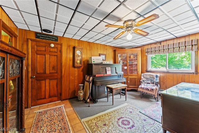 3612 Ridge Rd, Cortland, OH 44410 - living area featuring wood walls and ceiling fan
