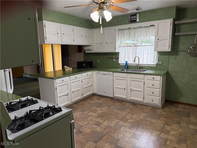 3726 Silvieus St, Ashtabula, OH 44004 - kitchen featuring white appliances, ceiling fan, and white cabinets