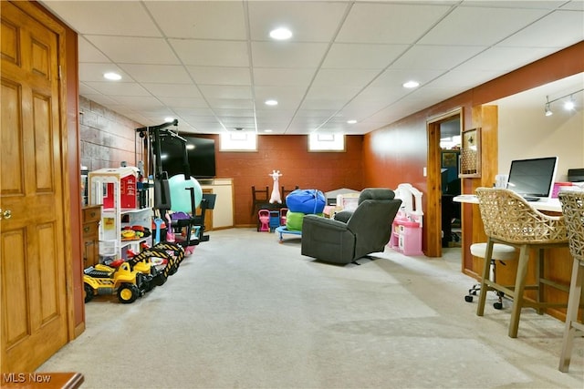 2847 Selkirk Bush Rd SW, Warren, OH 44481 - game room with carpet floors, a paneled ceiling, and recessed lighting