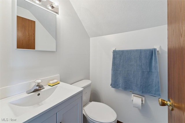 3917 Oxford Dr, Lorain, OH 44053 - bathroom featuring vaulted ceiling, vanity, and a textured ceiling