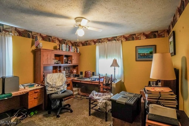 525 Marquardt Ave NE, North Canton, OH 44720 - carpeted home office with ceiling fan and a textured ceiling