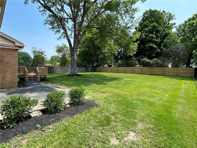 7295 Clovermeade Ave, Poland, OH 44514 - fenced backyard featuring a wooden deck and a patio area